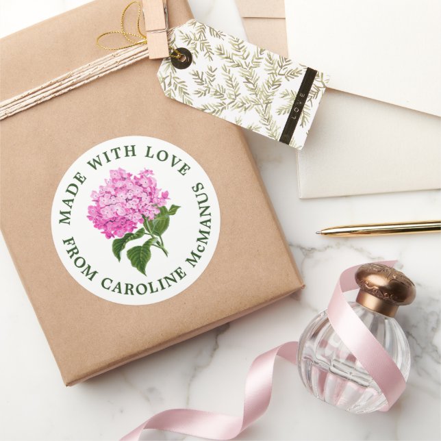 Hydrangea in Weiß und Rosa aus Liebe Runder Aufkleber (Schenken)