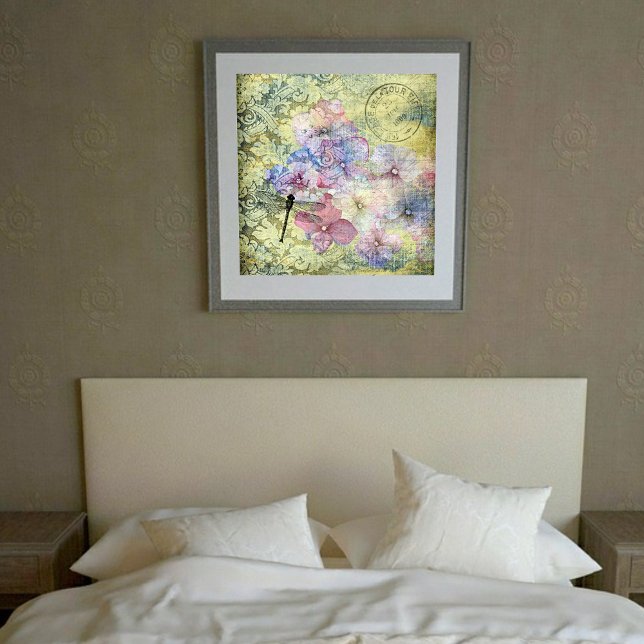 Hydrangea Libelle Poststempel Grunge Poster (Von Creator hochgeladen)