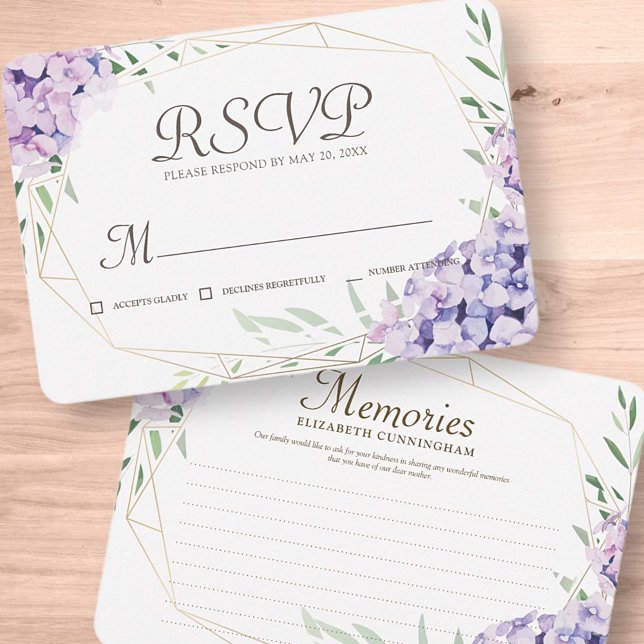 Hydrangea Lilac Floral Geometric Erinnerungen Memo RSVP Karte (Von Creator hochgeladen)