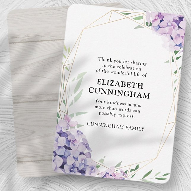 Hydrangea Lilac Floral Geometric Memorial Dankeskarte (Von Creator hochgeladen)