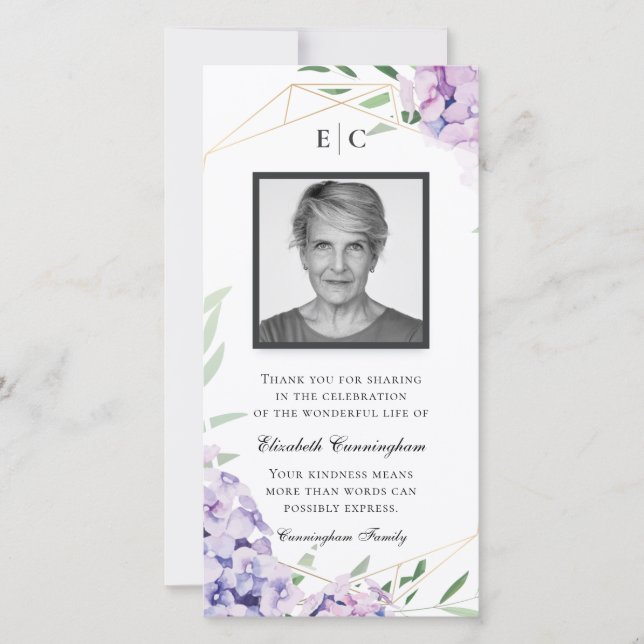 Hydrangea Lilac-Gedenkstätte Dankeskarte (Vorderseite)