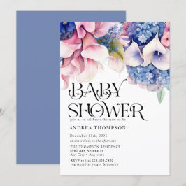 Hydrangea | Lilies Floral | Wasserfarben-Babydusch Einladung