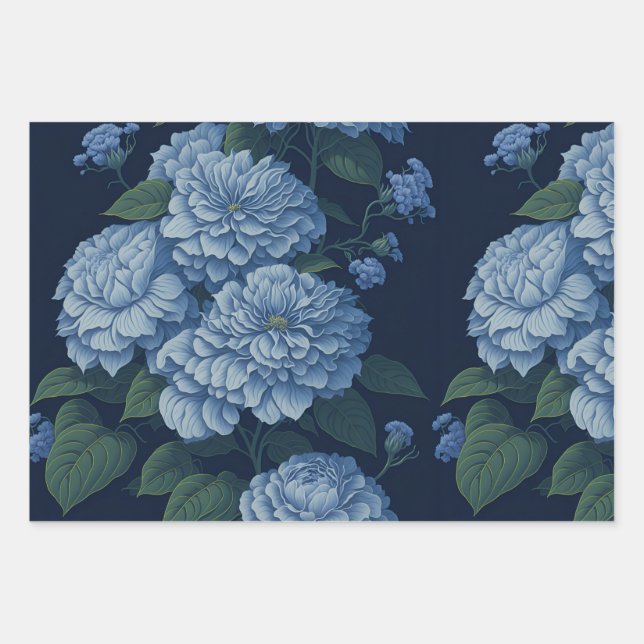 Hydrangea Luxus Blume Musterpapier Geschenkpapier Set (Vorderseite)