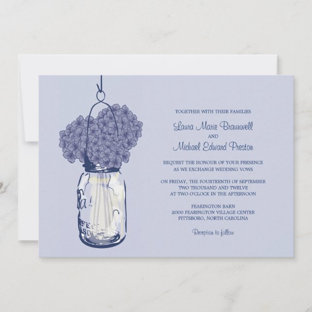 Hydrangea & Mason Jar Invitations de mariage (Devant)