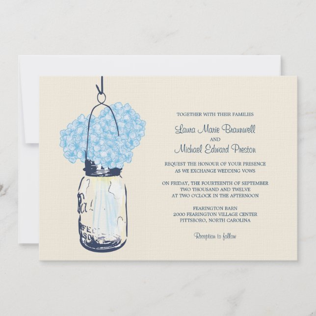 Hydrangea & Mason Jar Invitations de mariage (Devant)