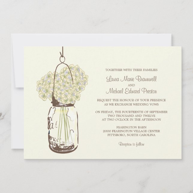 Hydrangea & Mason Jar Invitations de mariage (Devant)