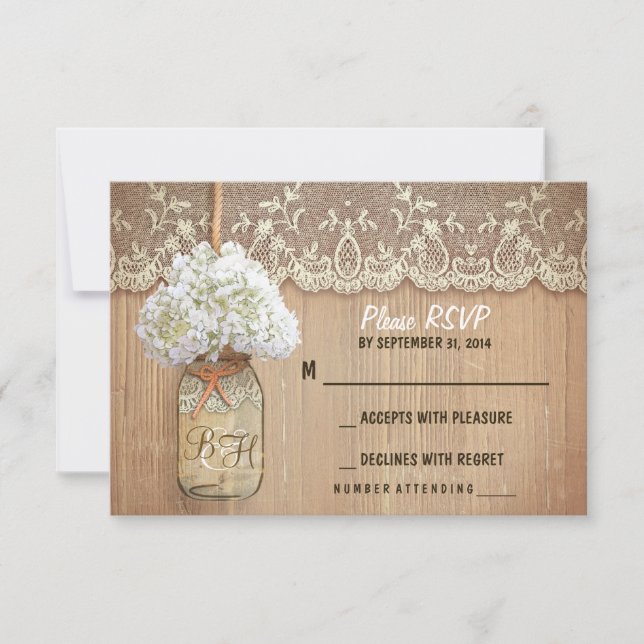 Hydrangea mason jar rustikale Hochzeit RSVP Karten (Vorderseite)