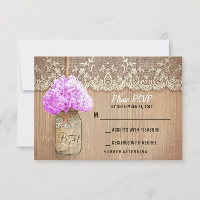 Hydrangea mason jar rustikale Hochzeit RSVP Karten (Vorderseite)