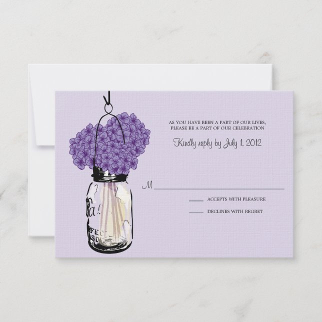 Hydrangea & Mason Jar Wedding RSVP Karte (Vorderseite)