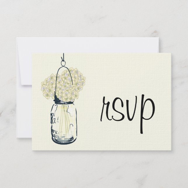 Hydrangea & Mason Jar Wedding RSVP Karte (Vorderseite)