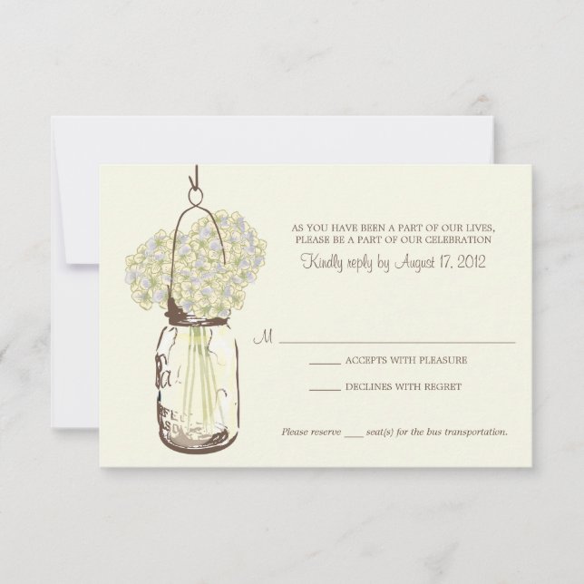 Hydrangea & Mason Jar Wedding RSVP Karte (Vorderseite)