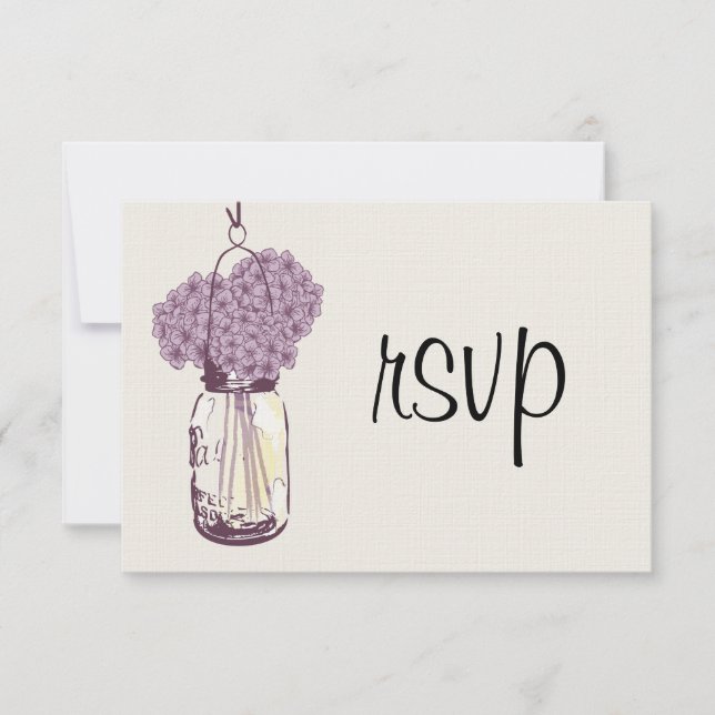 Hydrangea & Mason Jar Wedding RSVP Karte (Vorderseite)