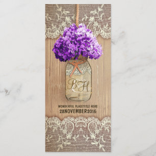 Hydrangea Masson Glas rustikale Hochzeitsprogramme Programm