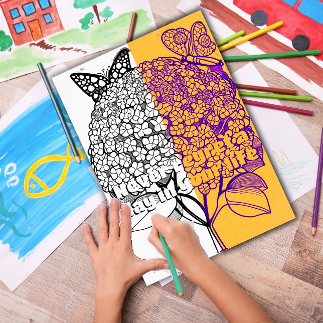 Hydrangea mit druckbarer Schmetterlingsfarbe Poster (Customize the text OR remove then download and print out at home for therapeutic coloring fun.)