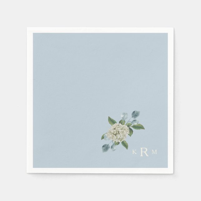 Hydrangea Monogram Dusty Blue Cocktail Serviette (Vorderseite)