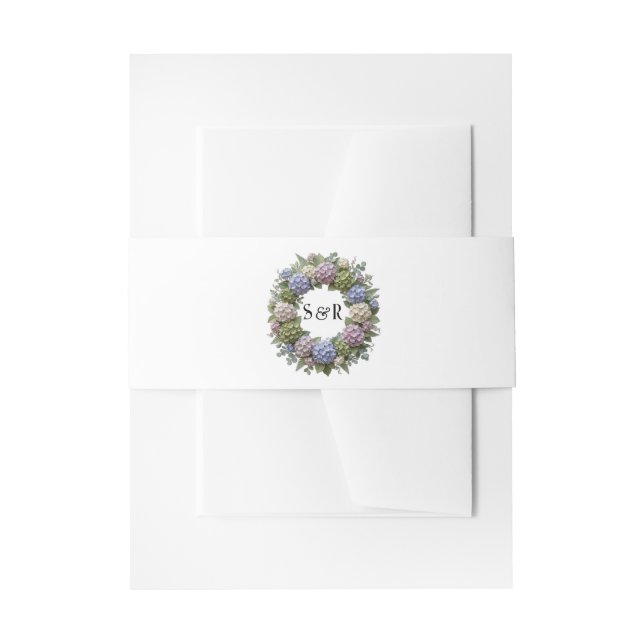Hydrangea-Monogramm-Kranz-Hochzeit Einladungsbanderole (Vorderseite Beispiel)