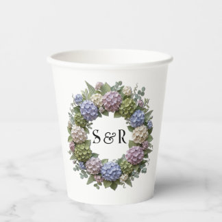 Hydrangea-Monogramm-Kranz-Hochzeit Pappbecher