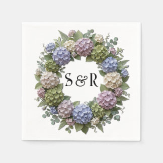 Hydrangea-Monogramm-Kranz-Hochzeit Serviette