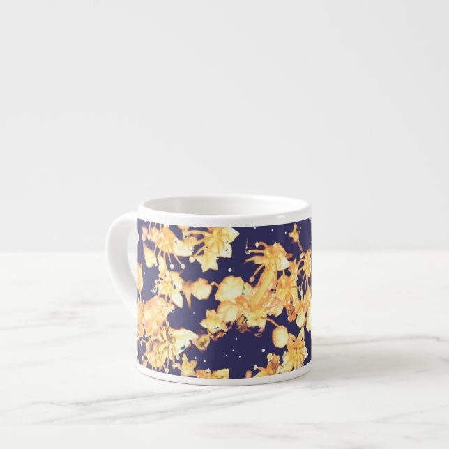 Hydrangea-Nacht und Gold Espressotasse (Vorderseite Links)