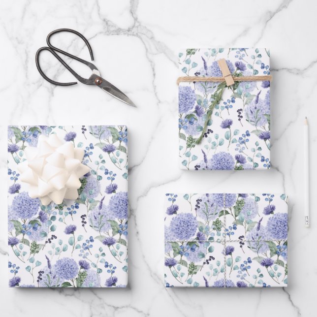 Hydrangea Print Wrapping Paper Sheets Geschenkpapier Set (Vorderseite)