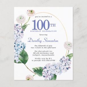 Hydrangea Rose 100. Geburtstag Einladung