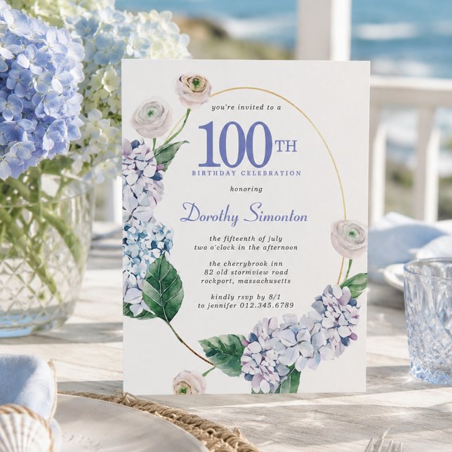 Hydrangea Rose 100. Geburtstag Einladung (Von Creator hochgeladen)