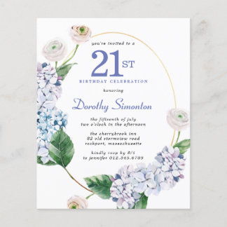 Hydrangea Rose 21. Geburtstag Einladung