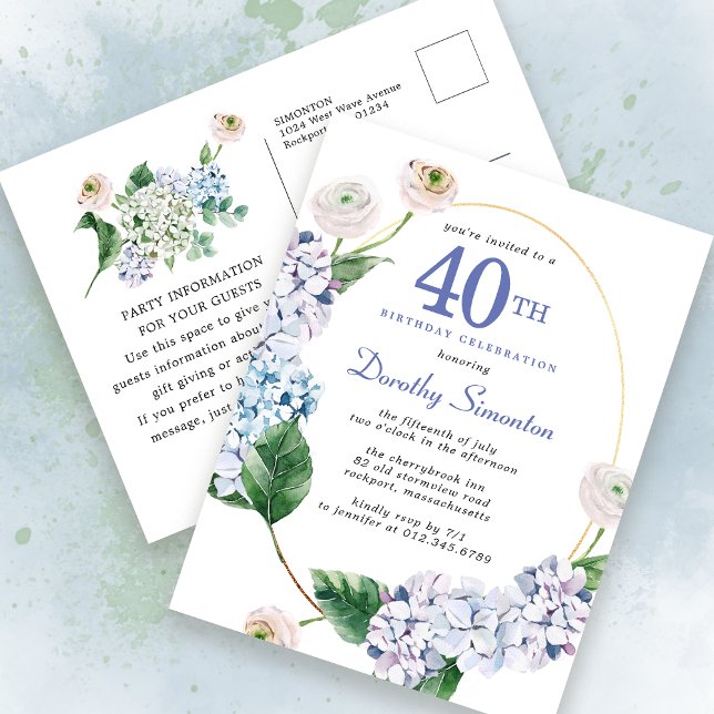 Hydrangea Rose 40e anniversaire Invitation d'été (Créateur téléchargé)
