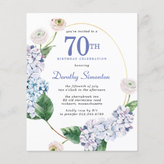 Hydrangea Rose 70. Geburtstag Einladung