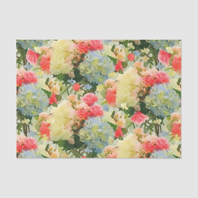 Hydrangea-Rosen-korallenrotes gelbes Mit Seidenpapier (Vorderseite)