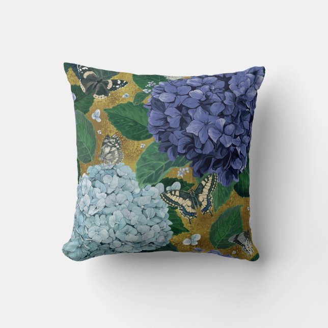 Hydrangea & Schmetterlinge- naturgemäß Inspiriert Kissen (Vorderseite)