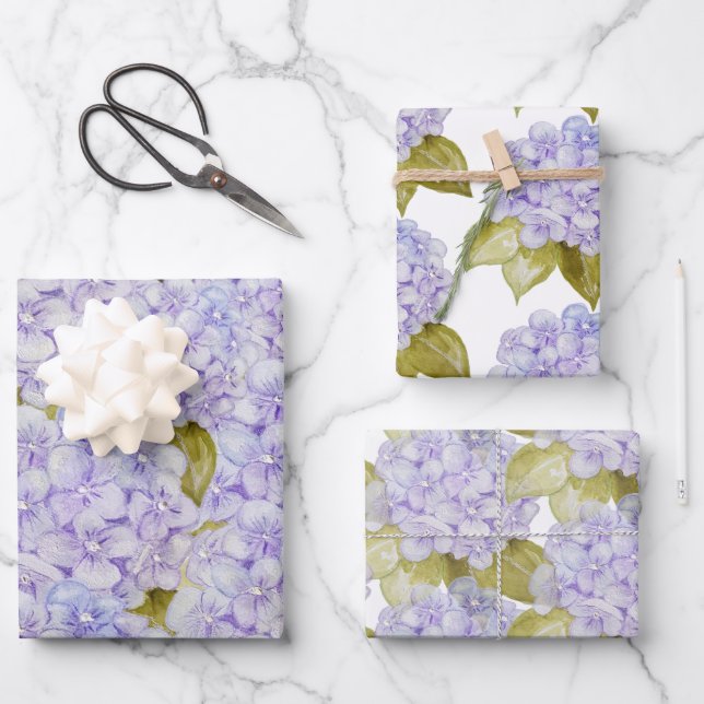 Hydrangea-Shades von Violetblau Geschenkpapier Set (Vorderseite)