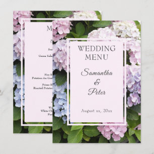 Hydrangea-Sommerblüten, rosa, grün, Hochzeit Menükarte
