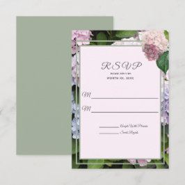 Hydrangea-Sommerblüten, rosa, grün, Hochzeit RSVP Karte