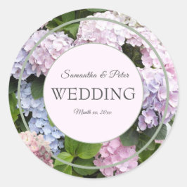 Hydrangea-Sommerblüten, rosa, grün, Hochzeit Runder Aufkleber