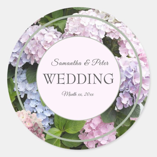 Hydrangea-Sommerblüten, rosa, grün, Hochzeit Runder Aufkleber (Vorderseite)