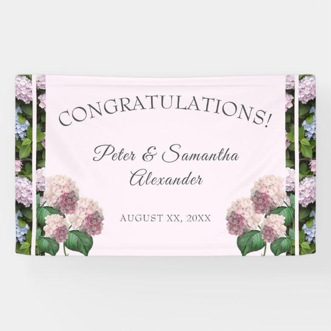 Hydrangea-Sommerblüten, rosa, grün, Hochzeitssaal Banner (Horizontal)