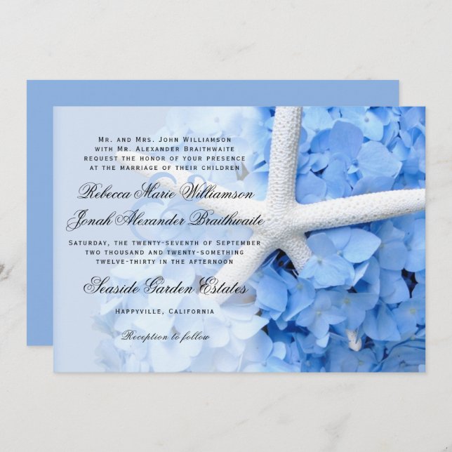 Hydrangea Starfish Parents Names Wedding Invite Einladung (Vorne/Hinten)