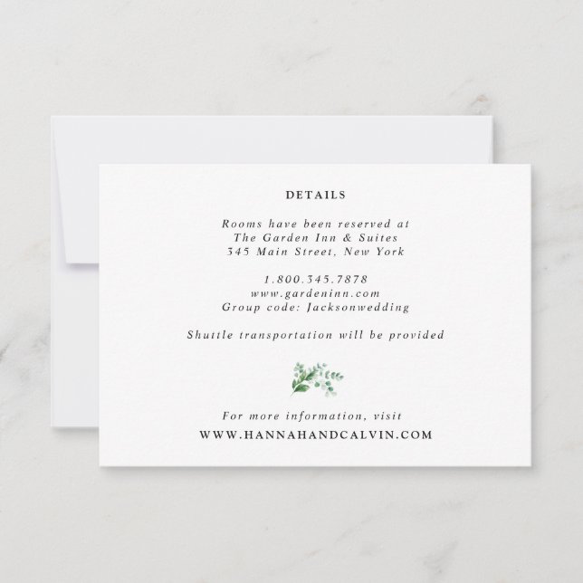 Hydrangea und Eukalyptus Wedding Details Card Einladung (Vorderseite)