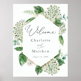 Hydrangea und Grüne Hochzeit Begrüßungszeichen Poster