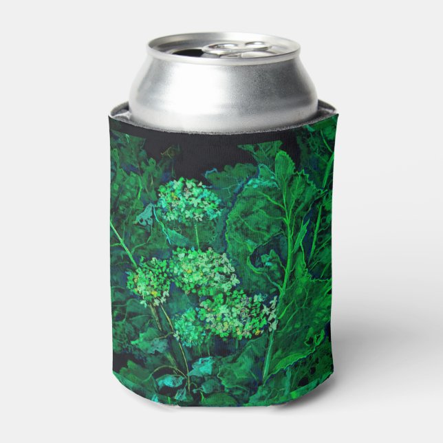 Hydrangea und Horseradish Floral Art Black & Green Dosenkühler (Kanne Vorderseite)