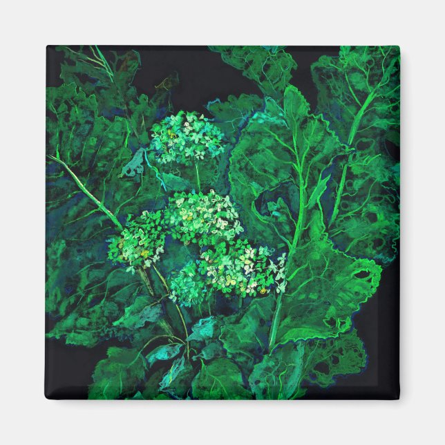 Hydrangea und Horseradish Floral Art Black & Green Magnet (Vorne)