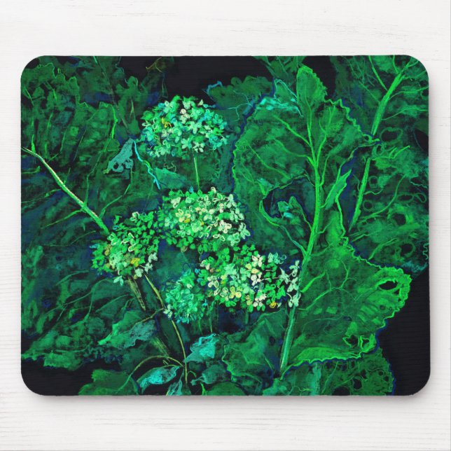 Hydrangea und Horseradish Floral Art Black & Green Mousepad (Vorne)