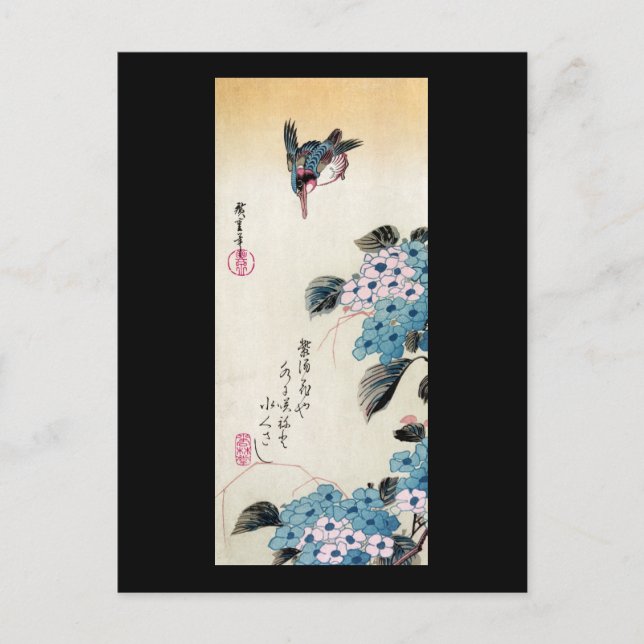 Hydrangea und Kingfisher, Ando Hiroshige Postkarte (Vorderseite)
