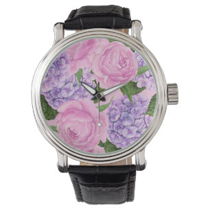 Hydrangea und Torfmuster Armbanduhr