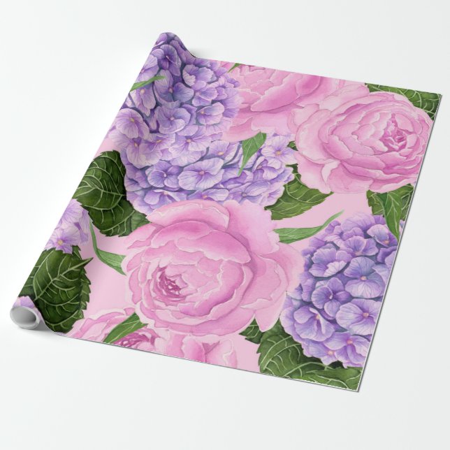 Hydrangea und Torfmuster Geschenkpapier (Ungerollt)