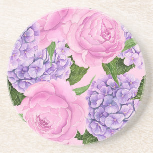 Hydrangea und Torfmuster Getränkeuntersetzer