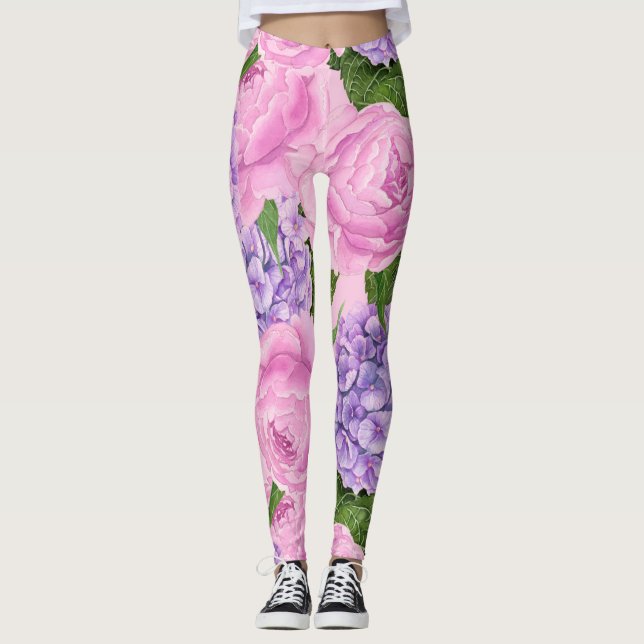Hydrangea und Torfmuster Leggings (Vorderseite)