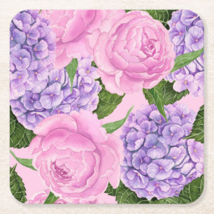 Hydrangea und Torfmuster Rechteckiger Pappuntersetzer