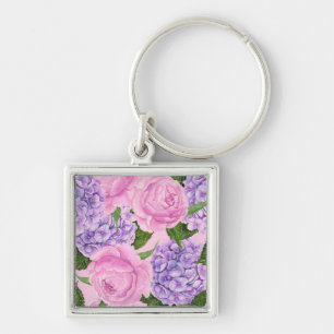 Hydrangea und Torfmuster Schlüsselanhänger